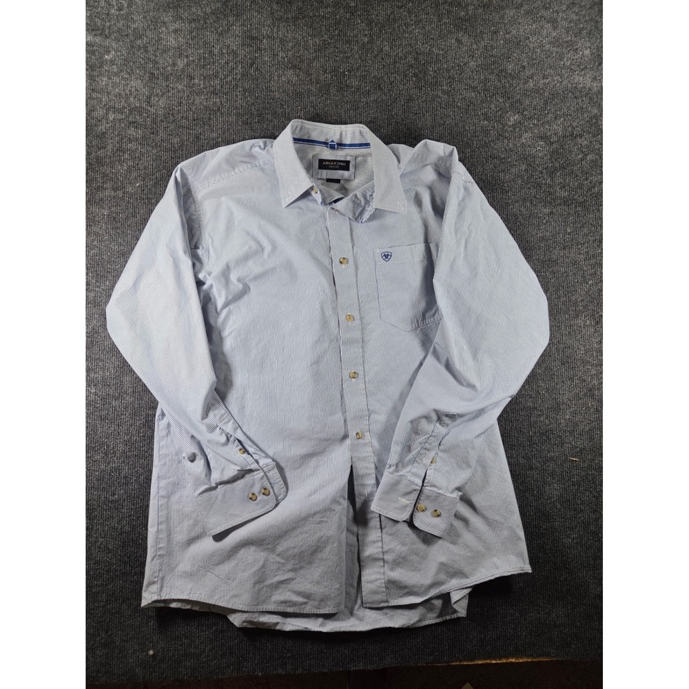 Ariat Pro Series Men Blue White Striped Long Sleeve Western Button Down Shirt XL